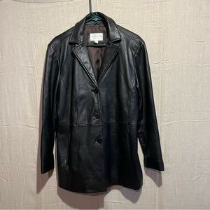 Vintage 90s Worthington Black Leather Blazer Jacket Lambskin Soft